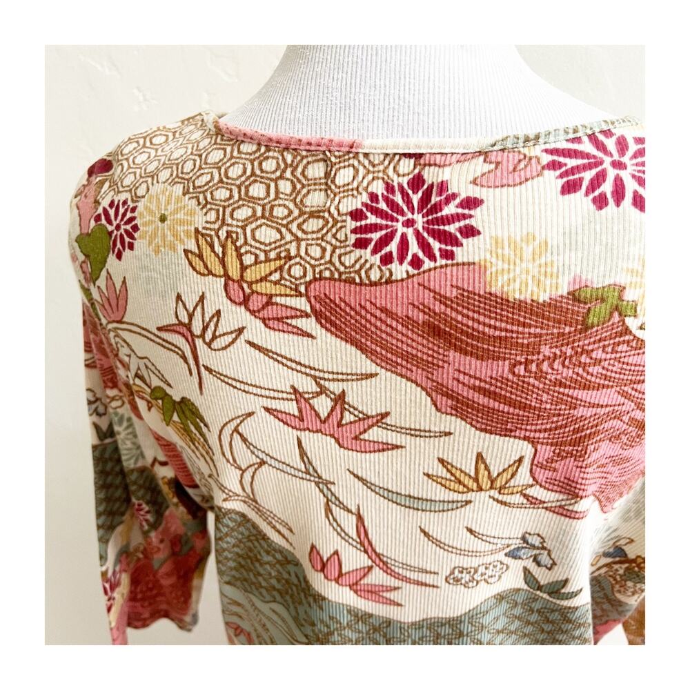 Vintage Style & Co. Top Women's Large Beige Floral Beaded 3/4 Sleeve Japanese - Picture 7 of 10